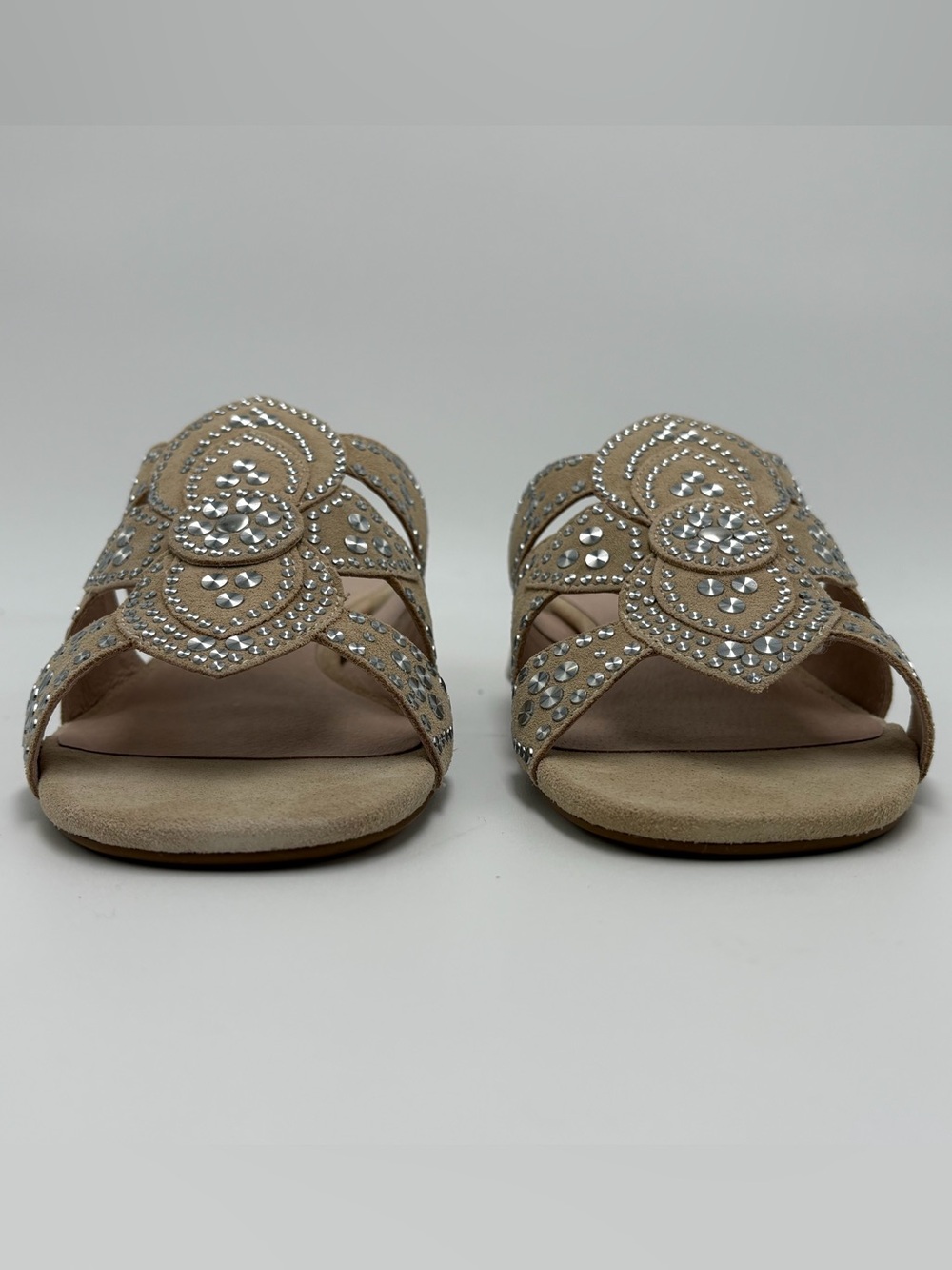 CECELIA NEW YORK Beige Crystal-Embellished Slide Sandals
